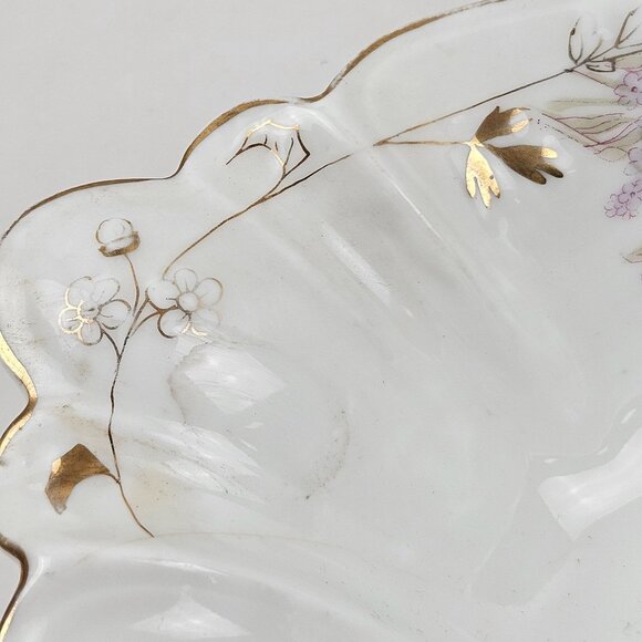 Vintage Serving Bowl Porcelain Gold Trim Leaves Purple Flowers Germany - Picture 7 of 9